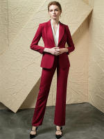 สีแดง Peak Lapel ผู้หญิงชุดผู้หญิง Plus ขนาดผู้หญิง Pantsuits Blazer + กางเกงสำหรับทำงาน Pantsuit สำหรับงานแต่งงานN