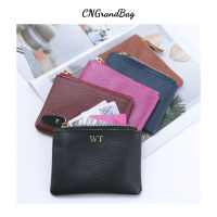 Customed Initial Letters Genuine Pebble Leather Ladies Mini Zipper Coin Purse Mens Wallet Card Holder Portable Coin Bag Card Holders