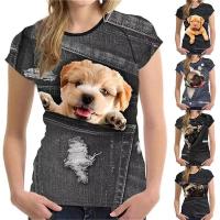 【CW】Summer Womens T-Shirts Vintage Print Dog Graphics 3D T Shirts Female Tops 2022 Harajuku O-Neck T-Shirt Casual Oversized Clothes