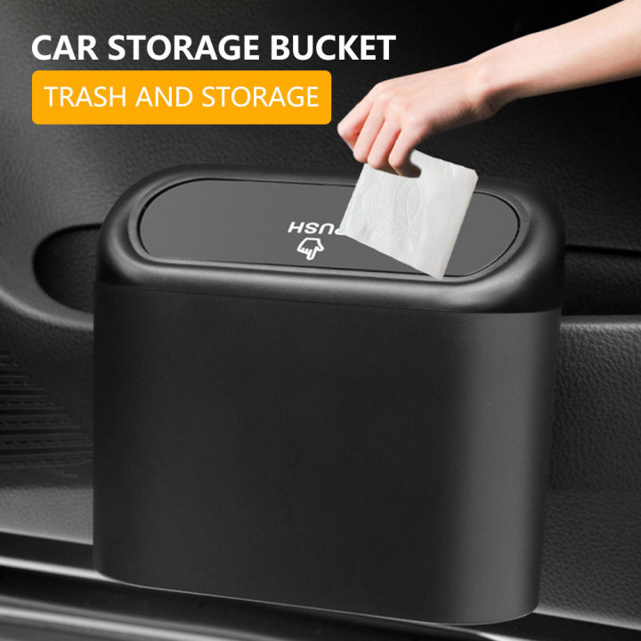 ถังขยะในรถยนต์ถังขยะภายในถังขยะในรถยนต์ถังขยะอุปกรณ์เสริมสำหรับรถยนต์แบบกด