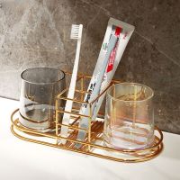 New Creative Wrought Iron Wash Cup Set Toothbrush Toothpaste Storage Rack Desktop Metal Cup Holder Bathroom Glass Mug