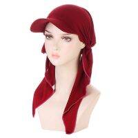 【YF】 Womens Elastic Long Brim Inner Hijabs Hat Pastoral Style Lady Hair Bands Fashion Muslim Turban Hats Indian Caps Wrap Cap