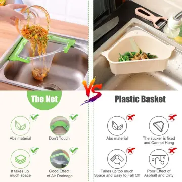 Sink Filter Strainer, Triangular Hanging Drain Net Bag with Bracket,  Kitchen Leftovers Filter Basket Fine Mesh Bags, Kitchen Corner Sink Garbage  Food