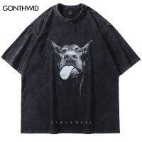 VINTAGE Oversize เสื้อยืด Y2K hip hop dobermann Dog Animal Graphic พิมพ์ล้าง streetwear szhart 2023 Harajuku แฟชั่นหลวม TOPO