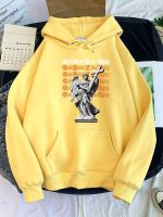 Modern Style Sculpture With Wings Holding A Cross Print Women Hoodie Fleece Hoody Fashion Sweatshirt Vintage Oversize Womenswear Size Xxs-4Xl