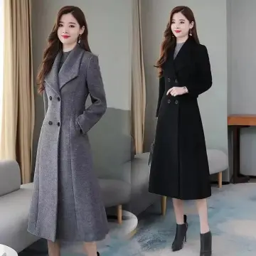 Thermal Winter Overcoat Women Business Mid-calf Length Jacket Formal Wool  Blends Double-breasted Coat Thick