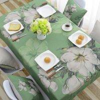 Morris8 Green White Flowers Print Decorative Table Cloth Cotton Linen Fresh Tablecloth Dining Cover For Kitchen Home Room Decor