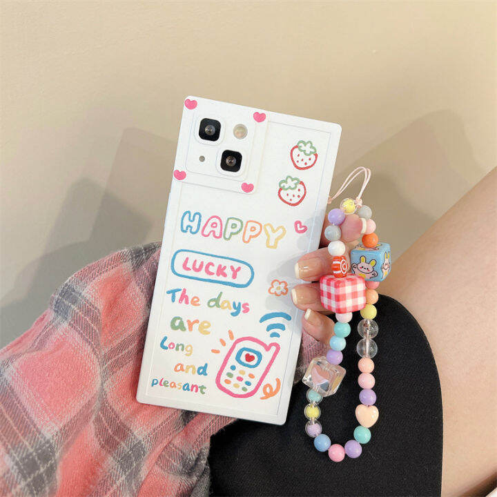 กรณีโทรศัพท์มือถือภาษาอังกฤษสีสันสดใสสำหรับ-iphone-12-เคสโทรศัพท์สแควร์รูปหัวใจที่เรียบง่ายสำหรับ-iphone-11promax-เคสโทรศัพท์การ์ตูนน่ารัก-iphone-xr-สร้อยข้อมือลูกปัดสีสำหรับ-iphone-13-เคสโทรศัพท์สำหร