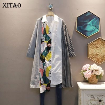 XITAO Dress Irregular Women Shirt Print Shirt Dres