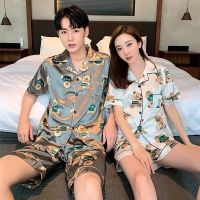 Women Pajamas Set Men Summer Ice Silk Thin Section Short-sleeved Suit Couple Pajamas Ladies Spring and Summer Two-piece Set