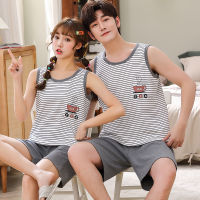 Couples Pajama Sets M-4XL Summer Vest Pajamas Lovely Cartoon Sleepwear Cotton Pajamas For Women Short Top Pant Leisure Outwear