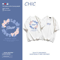 CHIC ผ้าฝ้ายแท้ เสื้อยืดแขนสั้นพิมพ์ตัวอักษรสวย สไตล์สบาย ๆ T0463