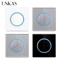 UNKAS 1 / 2 / 3 / 4 Gang 1 / 2 Way On / Off Wall Light Switch Large Aperture LED Backlight Data White Black Gray Glass Outlet