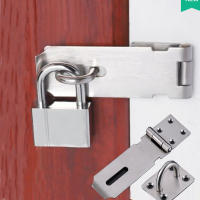 2 Sets Door Latch Lock Door Hasp Locks Padlock 304 Stainless Steel Padlock for Door Window Cabinet Gym Box Locker Locking 3-5 inch Home Safty Security