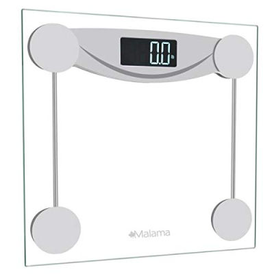 Malama &amp; Maple Leaf Design Malama Digital Body Weight Bathroom Scale, Weighing Scale with Step-On Technology, LCD Backlit Display, 400 lbs Accurate Weight Measurements, Silver