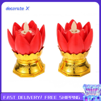 DECORATE X 2pcs ไฟเทียน LED โคมไฟดอกบัว สีแดงเเดง ไฟพุทธศาสนา ไฟ LED สำหรับแบตเตอรี่ finials เครื่องประดับสำหรับตกแต่ง ตกแต่งด้วยการตกแต่ง บ้านในบ้าน