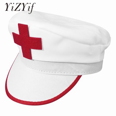 [Cos imitation] Red Cross แพทย์พยาบาลหมวกสำหรับ Carnival Christmas Party คอสเพลย์พยาบาลหมวกผ้าฝ้ายลายสก๊อต Badge Navy Red Cross พยาบาลหมวกหมวก