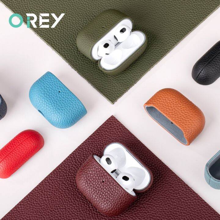 เคสหนังวัวแท้-ลายลิ้นจี่-สําหรับ-airpods-3-2-pro