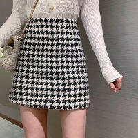 Xfhh Fashion Womens skirt Woolen Plaid High Waist Slim Buttocks Short Mini Woman skirts Black Beige 1080