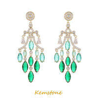 Kemstone ต่างหูแบบห้อยขอบทรงลูกบาศก์หยดน้ำ Zircon เงางามต่างหูเงิน S925หรูหราสำหรับเป็นของขวัญเครื่องประดับเจ้าสาวสำหรับปาร์ตี้ผู้หญิง