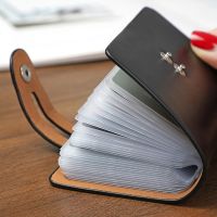 hot！【DT】❀☄  Mens Card Real Leather Credit Wallet Anti-lost Hasp Translucent Business Holder 26 Bits Purse