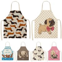 Bulldog Dachshund Pug Dog Printed Kitchen Apron for Woman Cotton Linen Bib 53*65cm Home Cooking Baking Cleaning Tool WQ0037