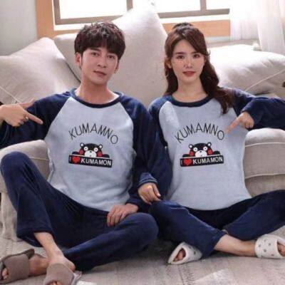 MUJI High quality two sets of price couple pajamas autumn and winter womens coral fleece couple cute plus velvet thick flannel home clothes mens suits