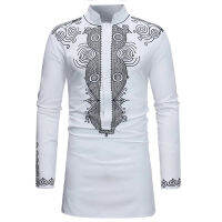 Mens African Dashiki Mandarin Collar เสื้อ Hipster Hip Hop Streetwear ผู้ชายเสื้อผ้าแอฟริกัน Slim Fit แขนยาว Chemise Homme 3xl