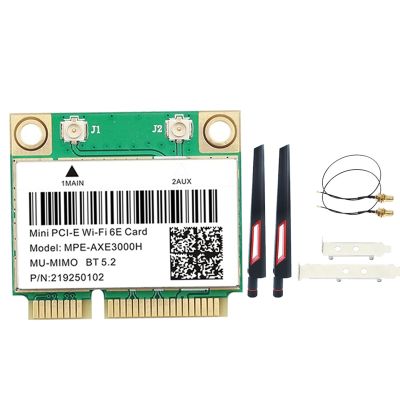 MPE-AXE3000H WiFi Card Adapter+Antenna WiFi 6E 2400Mbps Mini PCI-E for BT 5.2 802.11AX 2.4G/5G/6Ghz Wlan Network Card Replacement