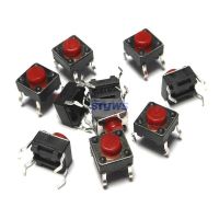 สวิทช์ สวิทช์ปุ่ม กดติด-ปล่อยดับ Push Button Switch TACT Switch Induction Cooker Switch #DIP 4 ขา 6x6x5mm แดง (1 ตัว)