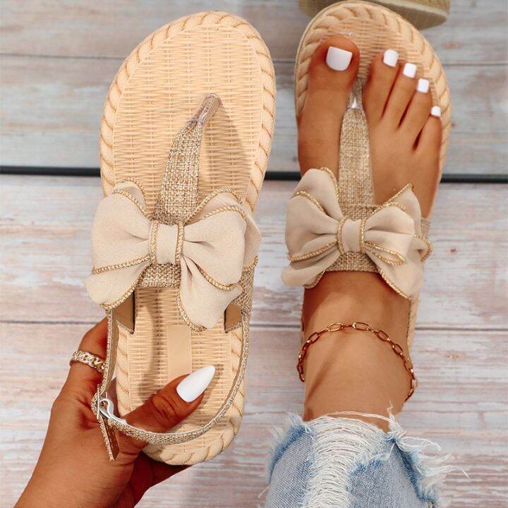 new-summer-female-sandals-hemp-bottom-fashion-indoor-and-outdoor-powder-hanging-bead-bowknot