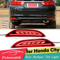 LED สะท้อนแสงด้านหลังกันชนไฟท้ายสำหรับ Honda City 2014 2015 2016 ไฟเบรคแบบไดนามิก Sequential ไฟเลี้ยวเลนส์สีแดง