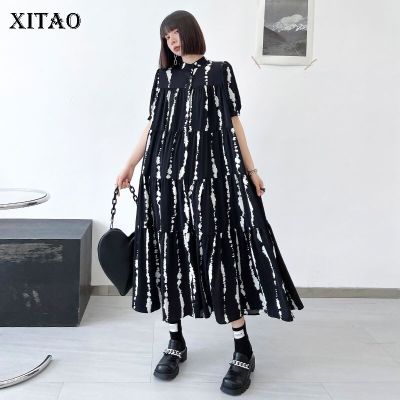 XITAO Dress Fashion   Women Goddess Fan Casual Striped Dress