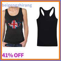 เสื้อยืดธงเสื้อกล้ามสีดำ BEIGENGZHIRANG UK ราชินีธงยูเนี่ยนแจ็กเสื้อกล้ามสตรี