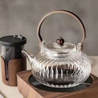 High Temperature Resistant Glass Teapot with Filter Wooden Beam Thickened Glass Teapot Household High Borosilicate Glass Pot