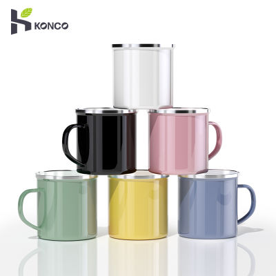 top●Konco 350ml Enamel Mugs Milk Cups Coffee mugs with handle Drinking Cups  Drinkware Tea cups Water bottle Bar Accessories