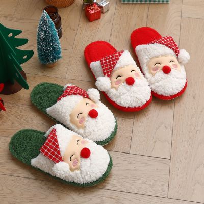 Merry Christmas Women Cotton Plush Slippers Winter Warm Couples Ladies Indoor Home Shoes Soft Platform Non slip Sole Mixed Color