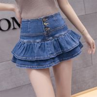 【LZ】♕◇✖  Cintura alta denim saia shorts mulher 2020 verão do vintage senhoras calças de brim curtas saia casual todos os jogos botão único tutu saia feminina