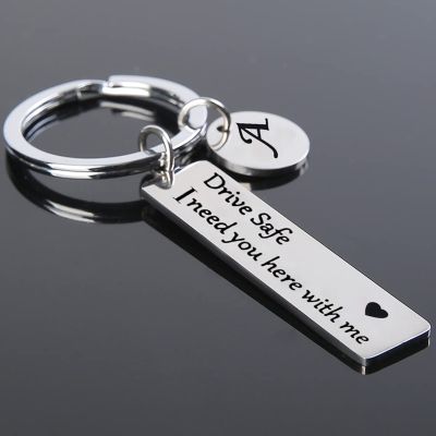 Drive Safe Keychains A-Z Initials Letters Men Women Stainless Steel Key Chain Birthday Chritsmas Fathers Day Gifts Jewelry Key Chains