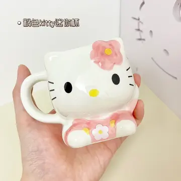 kawaii Kirby Anime Cartoon Mugs with Lid Ceramic Coffee Cup Breakfast Milk  Juice Tea Handle Cup Office Home Birthday Present