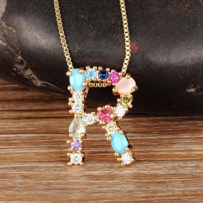 【CW】Nidin New Fashion Colorful Initial Letter Necklace Multicolor Rainbow Pendant Necklace for Women Girls Wedding Birthday Gifts