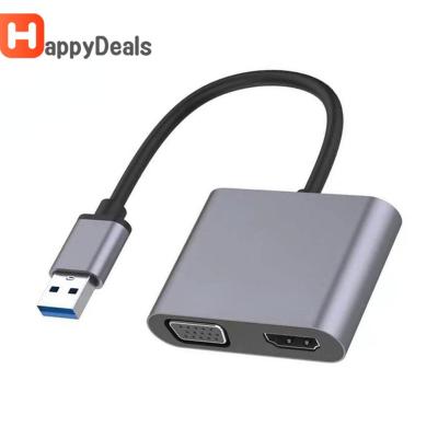 ตัวแปลง USB เป็น VGA HD,สายจออะแดปเตอร์คู่รองรับ HDMI-Compatible VGA Sync Output สำหรับ Windows7/8/10/11 MacOS