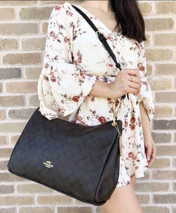 F28967 Coach Mia Shoulder Bag In Signature Coated Canvas Brown/Black