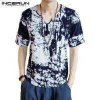 [Clearance Sale][Perfectly] Incerun ผู้ชายขนาดบวกย้อนยุคชาติพันธุ์เสื้อ T Henley เสื้อถุง Tee แขนสั้นท็อปส์