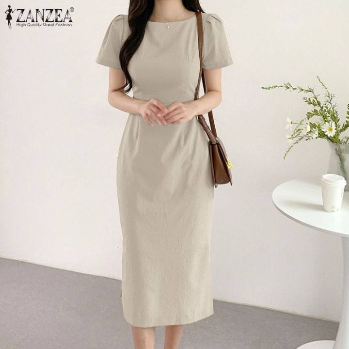 [Free Shipping] ZANZEA Womens Short Sleeve A-Line Plain Long Dress ...