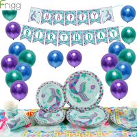 【CW】 Frigg Mermaid Party Supplies Mermaid Theme Decoration Banner Balloon For Kids Favor Happy Birthday Party Disposable Tableware