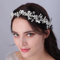 【YF】 Rhinesstone Handmade Vintage Silver Gold Leaf Floral Pearl Bridal Hairband Hair Vine Wedding Accessories Women Headdress