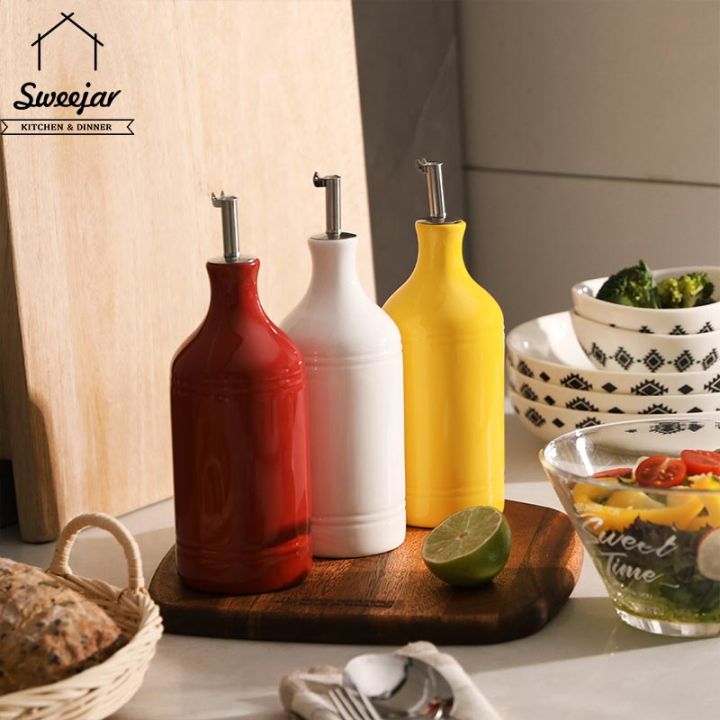 SWEEJAR Porcelain Olive Oil Dispenser Bottle, Opaque Oil Cruet Protects Oil  To Reduce Oxidation, Suitable For Storage Of Oil, Vinegar, Soy Sauce And