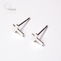 (S925) ต่างหูเงินแท้ ต่างหูไม้กางเขน ET81 Sterling Silver Cross Stud Earrings 5*7 mm Silver