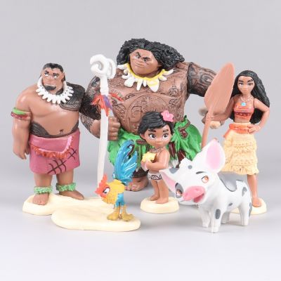 🧡ชุดตุ๊กตาหุ่นดิสนีย์โมอาน่าภาพยนตร์ดิสนีย์6ชิ้น/เซ็ต Demigod Maui Moana Waialiki Heihei ตุ๊กตาขยับแขนขาได้โมเดลเด็กของขวัญฮาโลวีน